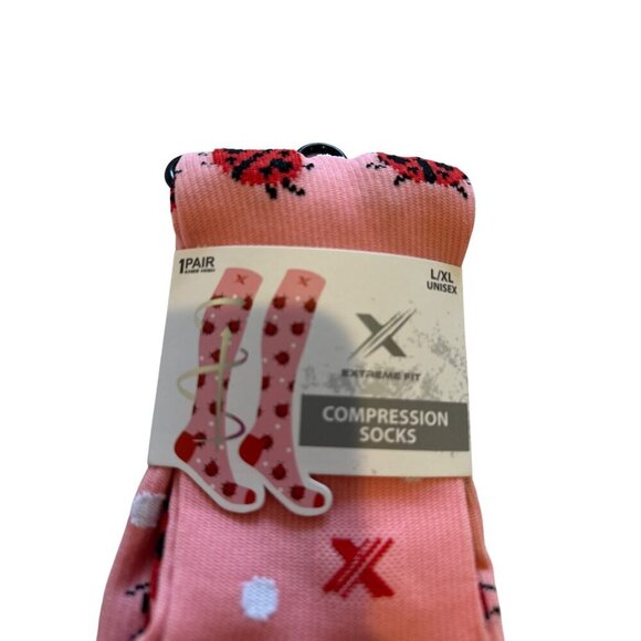 Extreme Fit Ladybug Compression Socks L/XL Knee High Supportive Pink Red Travel - Picture 5 of 11